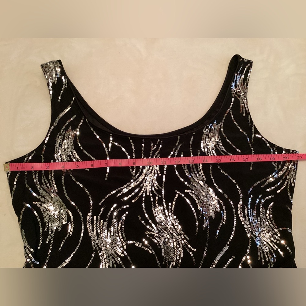 Alex Evenings Black Sequined Evening Jacket & Tank Top w Silver Wave Accents XL - Picture 10 of 12